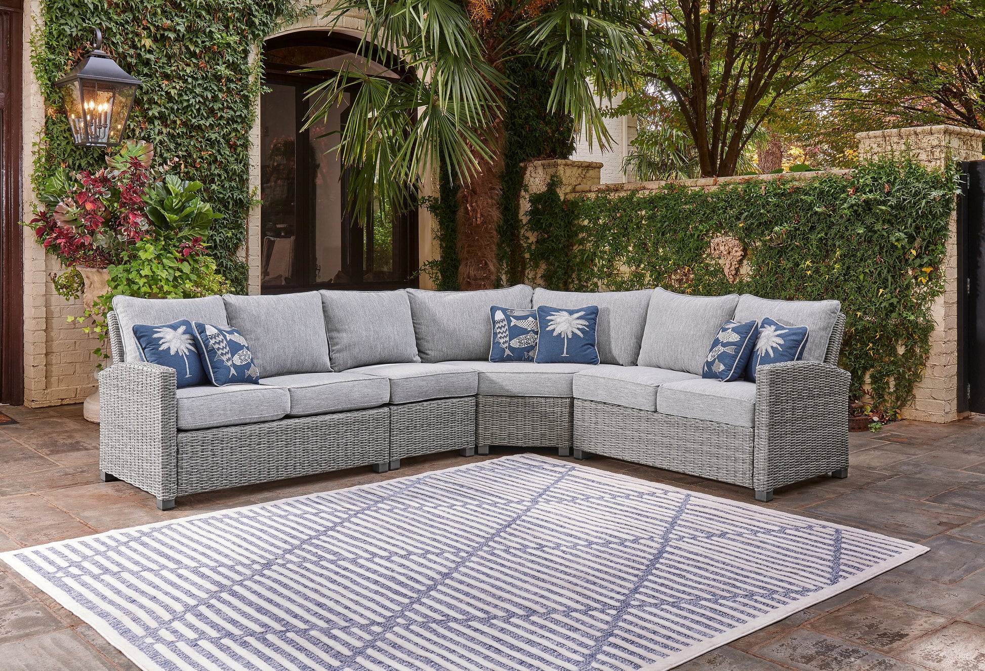 Cape Furniture Outlet - Ashley Furniture - Naples Beach Outdoor - 4-Piece Outdoor Sectional / Light Gray - P439P2