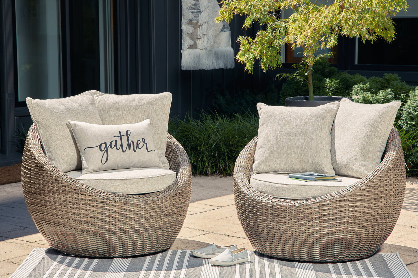 Cape Furniture Outlet - Ashley Furniture - Danson Outdoor - Swivel Lounge w/Cushion (Set of 2) / Beige - P505-821