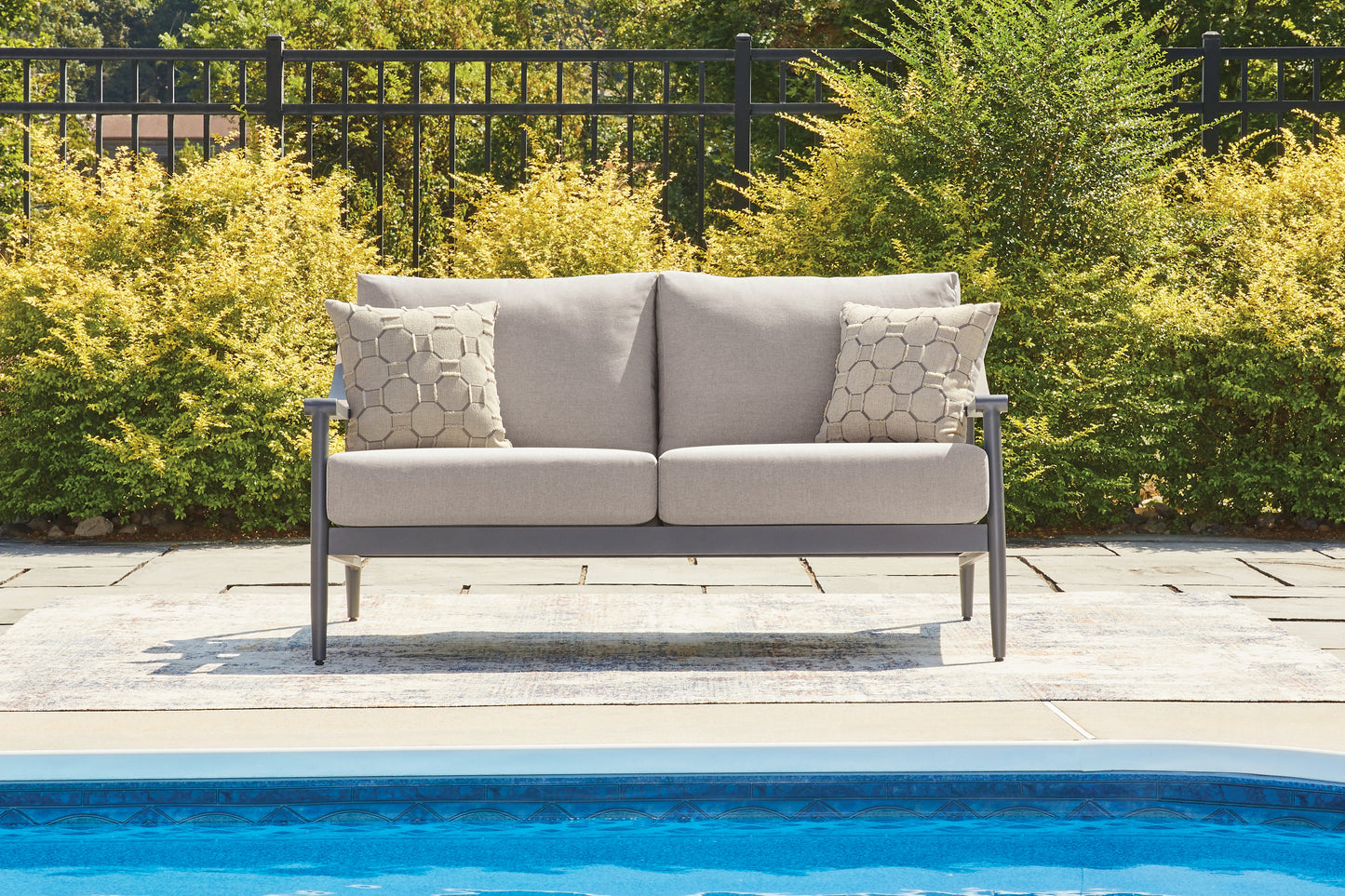 Cape Furniture Outlet - Ashley Furniture - Ocean Beach Outdoor - Loveseat w/Cushion / Gray - PCP510-835