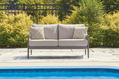 Cape Furniture Outlet - Ashley Furniture - Ocean Beach Outdoor - Loveseat w/Cushion / Gray - PCP510-835