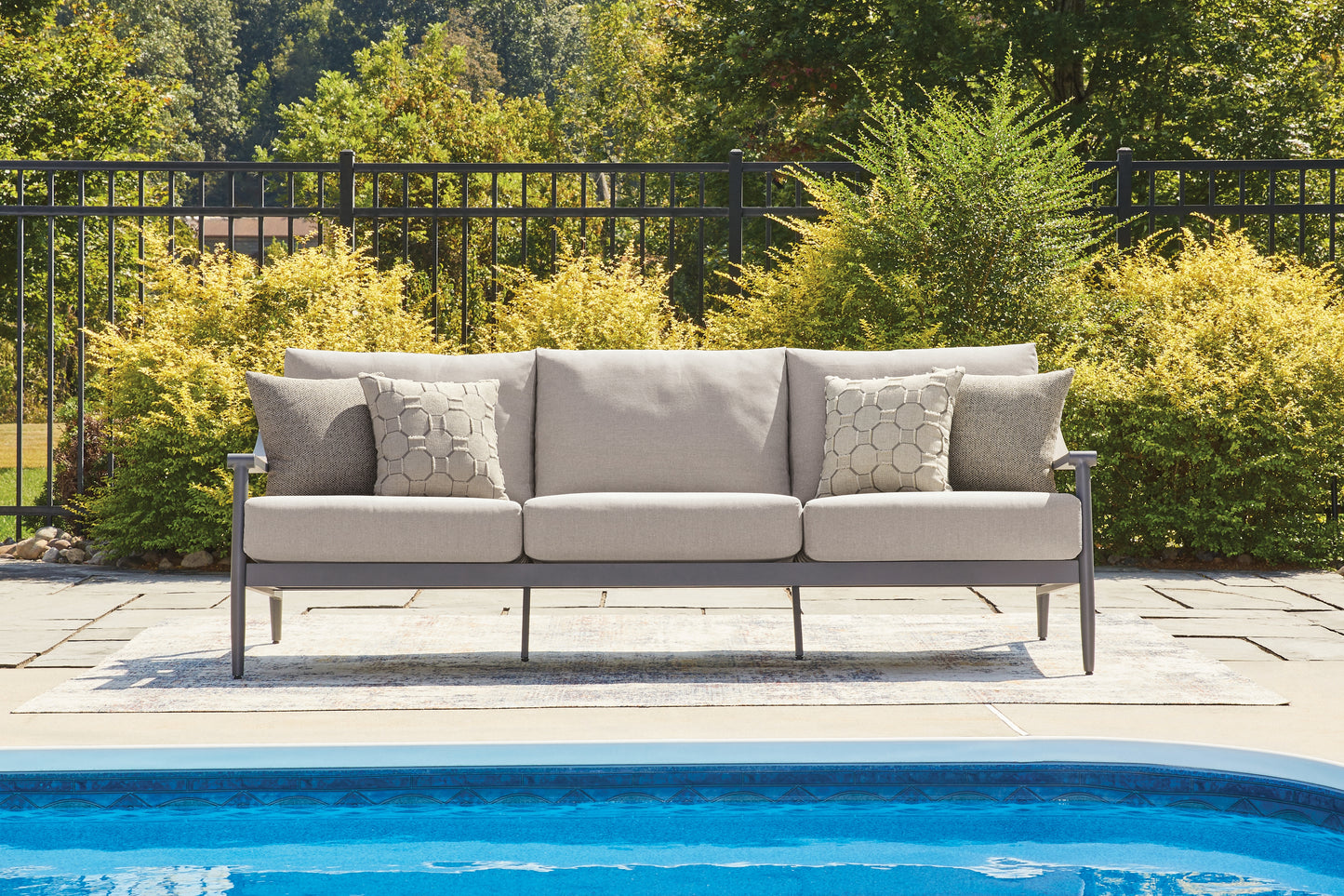 Cape Furniture Outlet - Ashley Furniture - Ocean Beach Outdoor - Sofa with Cushion / Gray - PCP510-838