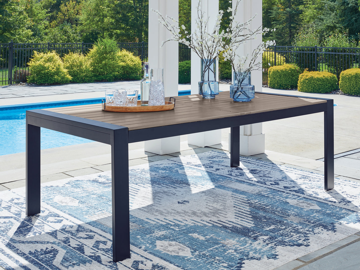 Cape Furniture Outlet - Ashley Furniture - East Beach Outdoor - RECT Dining Table w/UMB OPT / Navy Blue/Driftwood - PCP587-625
