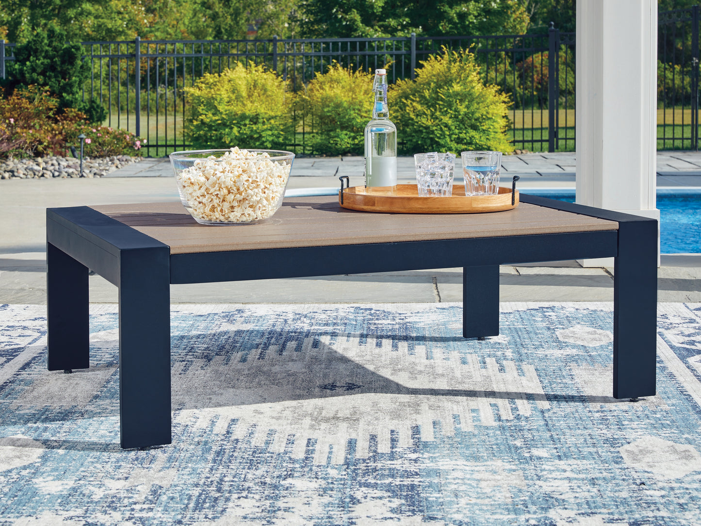 Cape Furniture Outlet - Ashley Furniture - East Beach Outdoor - Rectangular Cocktail Table / Navy Blue/Driftwood - PCP587-701