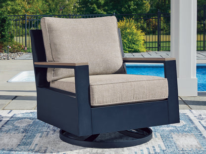 Cape Furniture Outlet - Ashley Furniture - East Beach Outdoor - Swivel Glider Chair w/Cushion / Navy Blue/Driftwood - PCP587-821