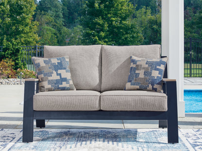Cape Furniture Outlet - Ashley Furniture - East Beach Outdoor - Loveseat w/Cushion / Navy Blue/Driftwood - PCP587-835
