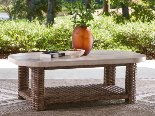 Cape Furniture Outlet - Ashley Furniture - Dolan Creek Outdoor - Rectangular Cocktail Table / Beige/Brown - PCP610-701
