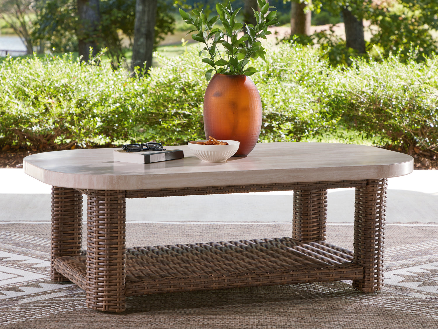 Cape Furniture Outlet - Ashley Furniture - Dolan Creek Outdoor - Rectangular Cocktail Table / Beige/Brown - PCP610-701