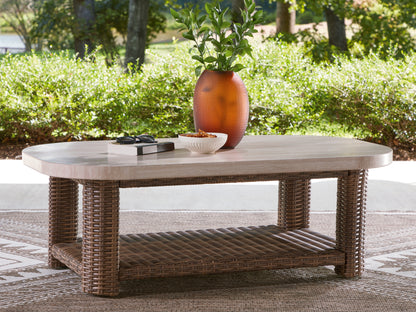 Cape Furniture Outlet - Ashley Furniture - Dolan Creek Outdoor - Rectangular Cocktail Table / Beige/Brown - PCP610-701