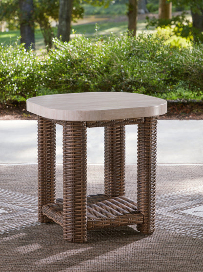 Cape Furniture Outlet - Ashley Furniture - Dolan Creek Outdoor - Square End Table / Beige/Brown - PCP610-702