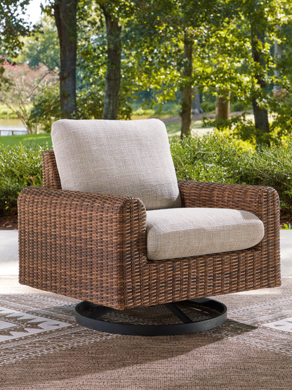 Cape Furniture Outlet - Ashley Furniture - Dolan Creek Outdoor - Swivel Lounge w/ Cushion / Gray/Brown - PCP610-821