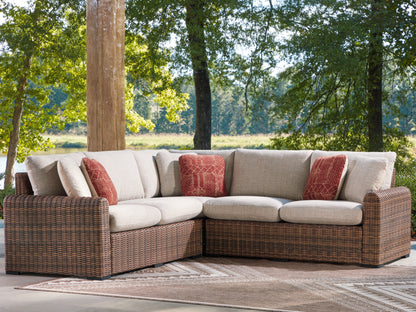 Cape Furniture Outlet - Ashley Furniture - Dolan Creek Outdoor - 3-Piece Outdoor Sectional / Beige/Brown - PCP610P1