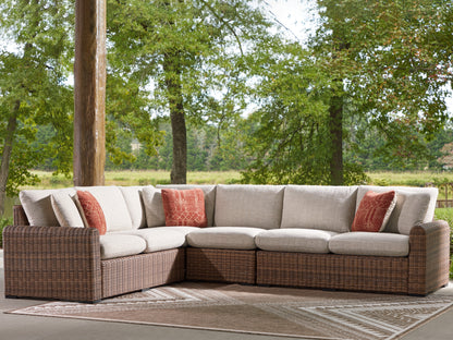 Cape Furniture Outlet - Ashley Furniture - Dolan Creek Outdoor - 4-Piece Outdoor Sectional / Beige/Brown - PCP610P2