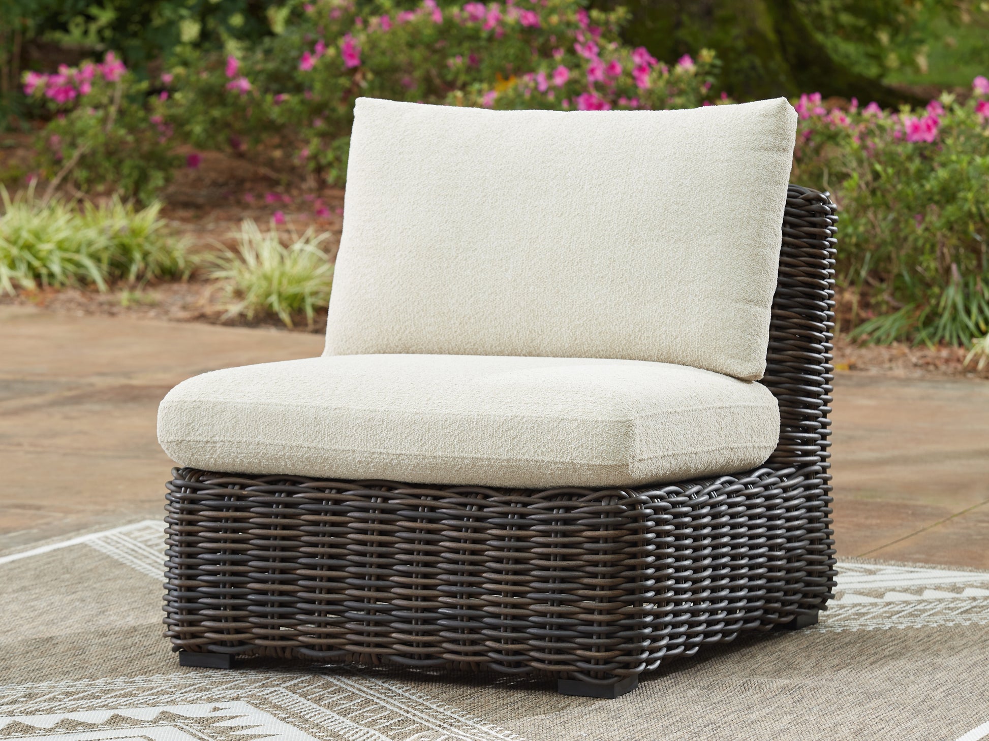 Cape Furniture Outlet - Ashley Furniture - Kimora Outdoor - Armless Chair w/Cushion / Beige/Dark Brown - P711-846