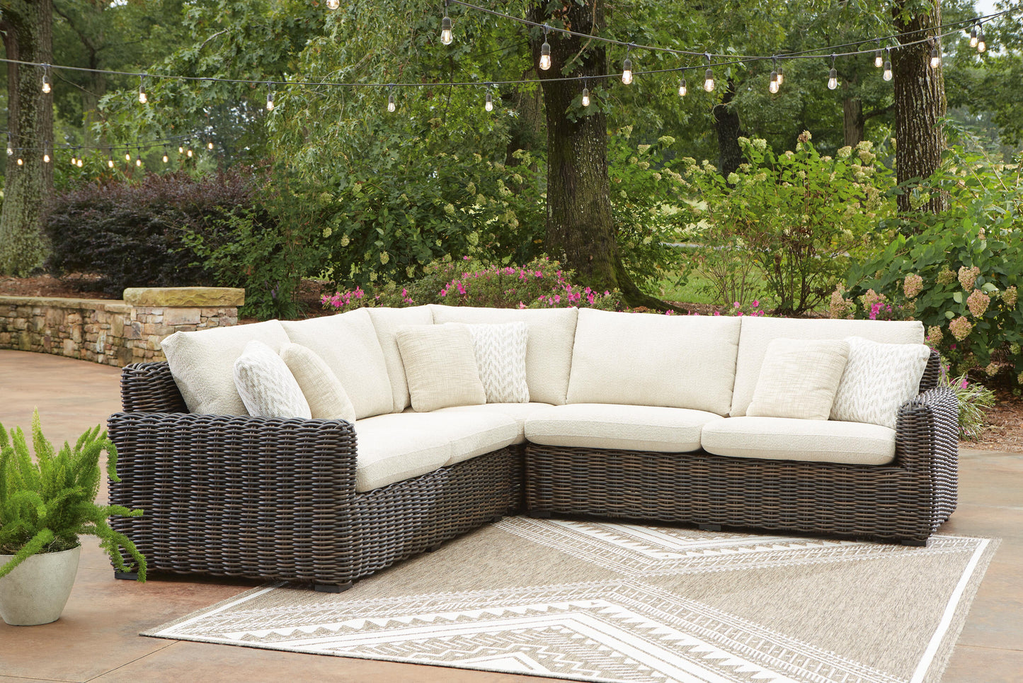 Cape Furniture Outlet - Ashley Furniture - Kimora Outdoor - 3-Piece Outdoor Sectional / Beige/Dark Brown - P711P1