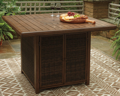 Cape Furniture Outlet - Ashley Furniture - Paradise Trail Outdoor - Square Bar Table w/Fire Pit / Medium Brown - P750-665