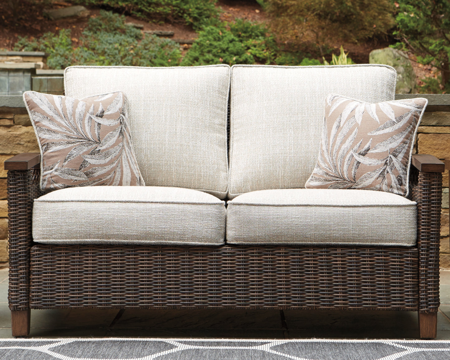 Cape Furniture Outlet - Ashley Furniture - Paradise Trail Outdoor - Loveseat w/Cushion / Medium Brown - P750-835