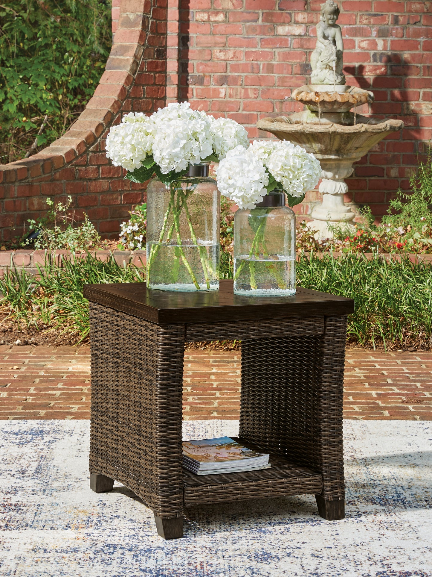 Cape Furniture Outlet - Ashley Furniture - Monterey Point Outdoor - Square End Table / Dark Brown - PCP760-702