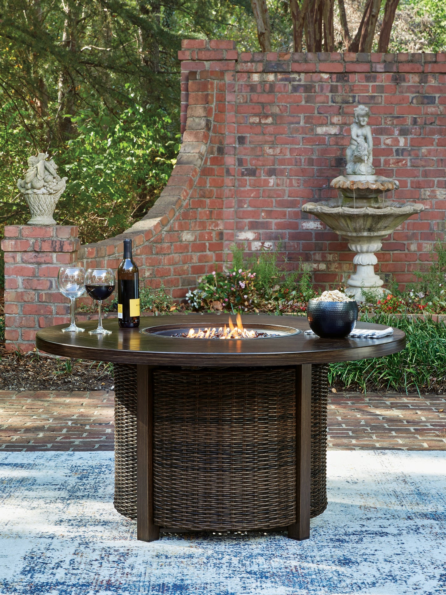 Cape Furniture Outlet - Ashley Furniture - Monterey Point Outdoor - Round Fire Pit Table / Dark Brown - PCP760-776
