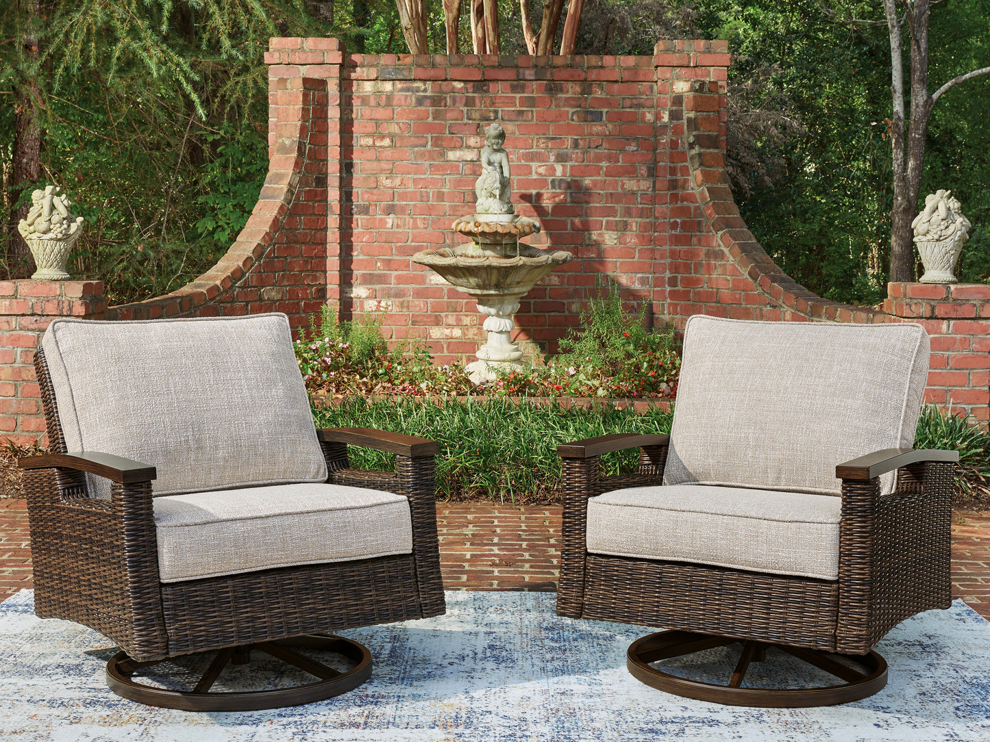 Cape Furniture Outlet - Ashley Furniture - Monterey Point Outdoor - Swivel Lounge Chair (Set of 2) / Dark Brown - PCP760-821