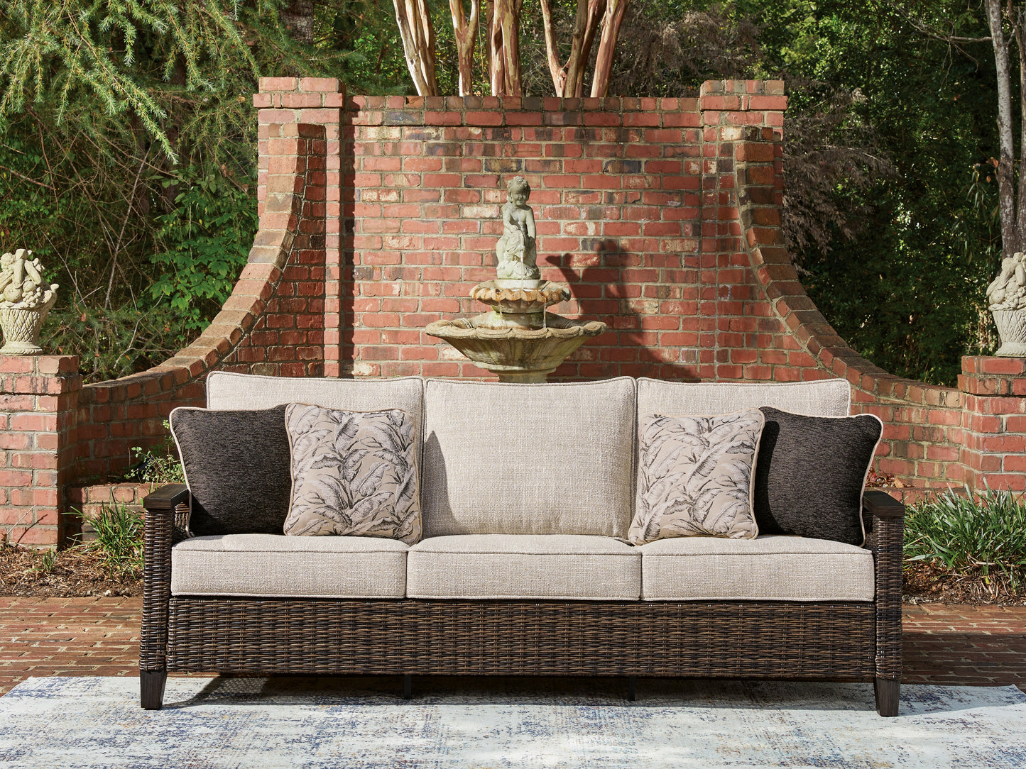 Cape Furniture Outlet - Ashley Furniture - Monterey Point Outdoor - Sofa with Cushion / Dark Brown - PCP760-838