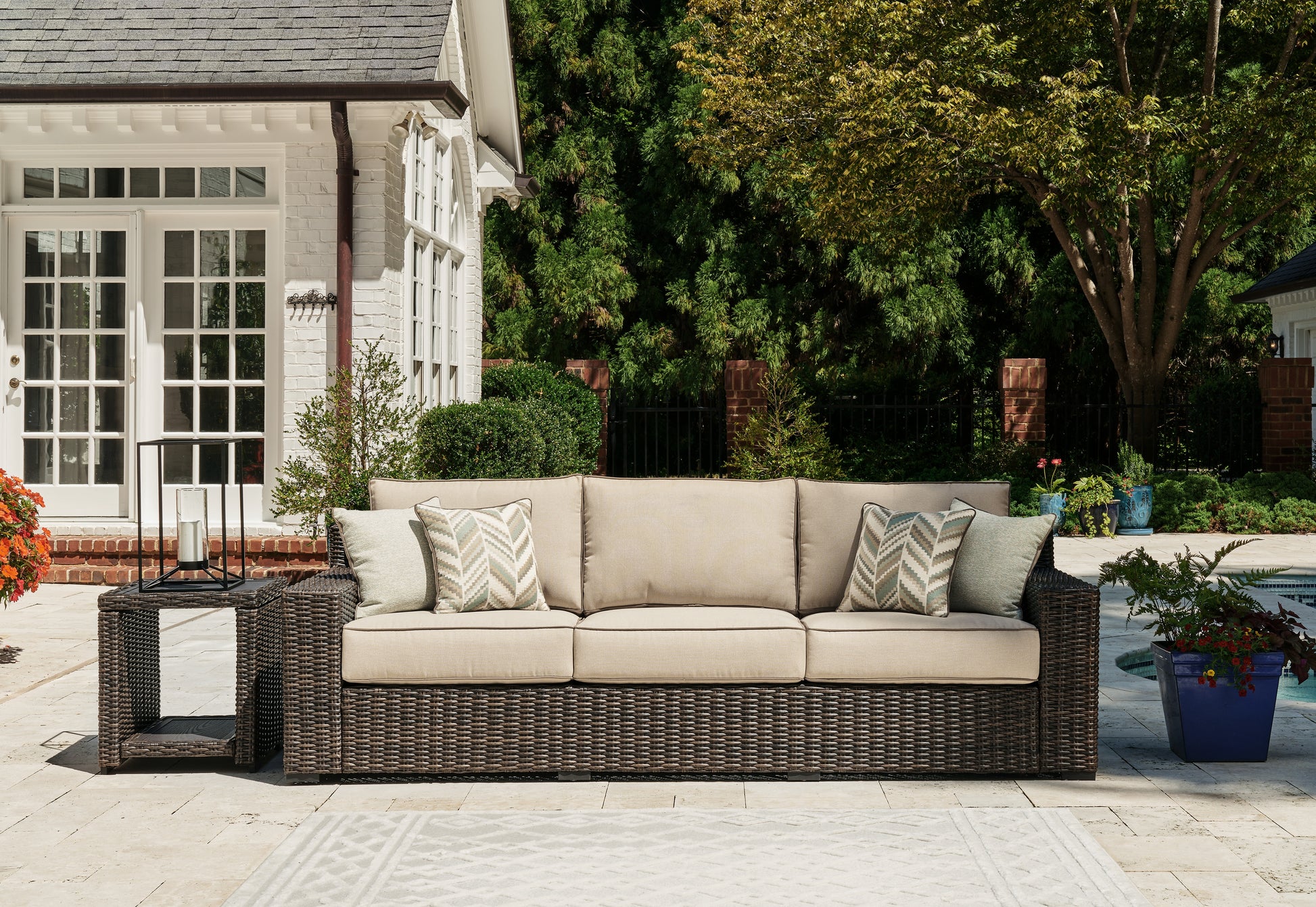 Cape Furniture Outlet - Ashley Furniture - Coastline Bay Outdoor - Sofa with Cushion / Brown - P784-838