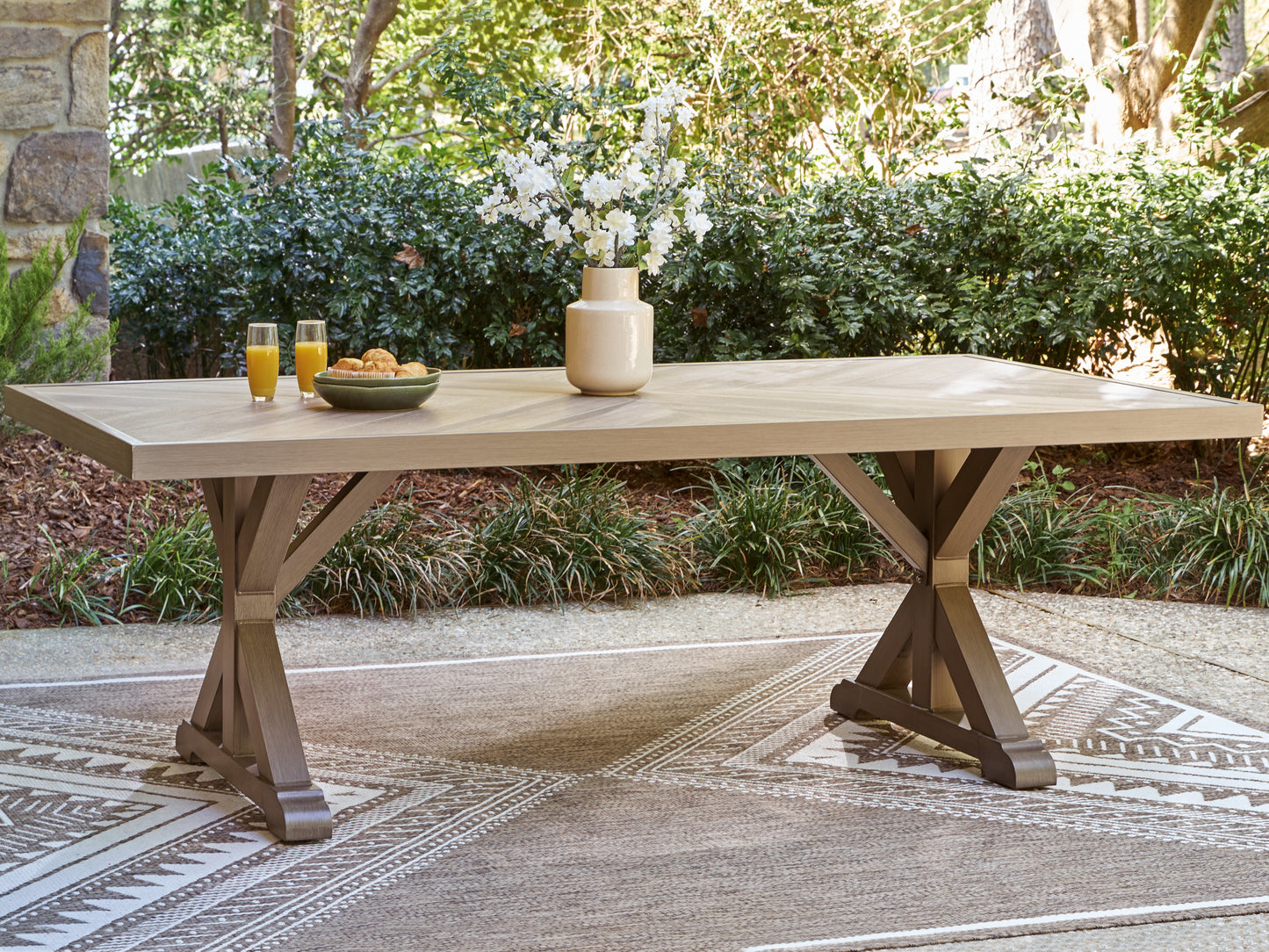 Cape Furniture Outlet - Ashley Furniture - Laguna Heights Outdoor - RECT Dining Table w/UMB OPT / Beige - PCP790-625