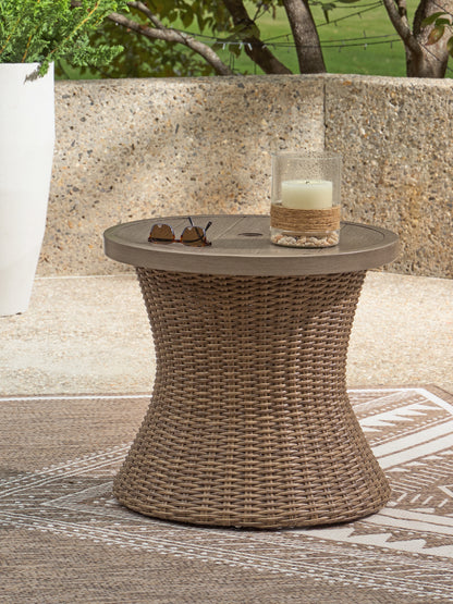 Cape Furniture Outlet - Ashley Furniture - Laguna Heights Outdoor - Round End Table w/UMB OPT / Beige - PCP790-706