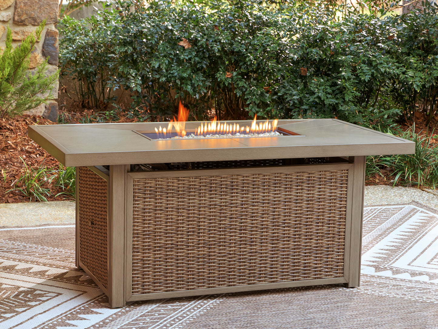 Cape Furniture Outlet - Ashley Furniture - Laguna Heights Outdoor - Rectangular Fire Pit Table / Beige - PCP790-773