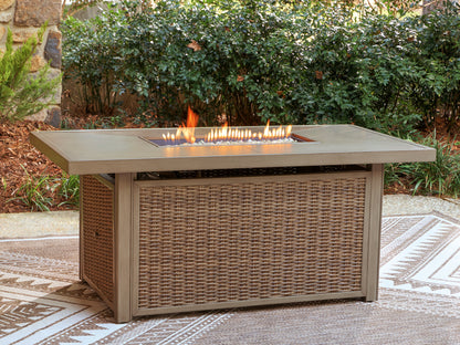 Cape Furniture Outlet - Ashley Furniture - Laguna Heights Outdoor - Rectangular Fire Pit Table / Beige - PCP790-773