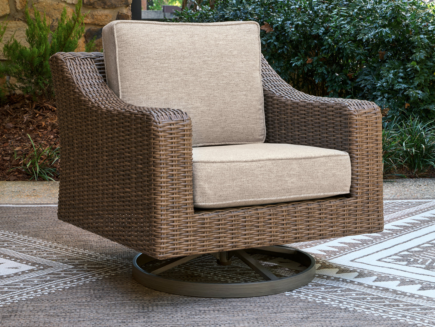 Cape Furniture Outlet - Ashley Furniture - Laguna Heights Outdoor - Swivel Lounge w/ Cushion / Beige - PCP790-821