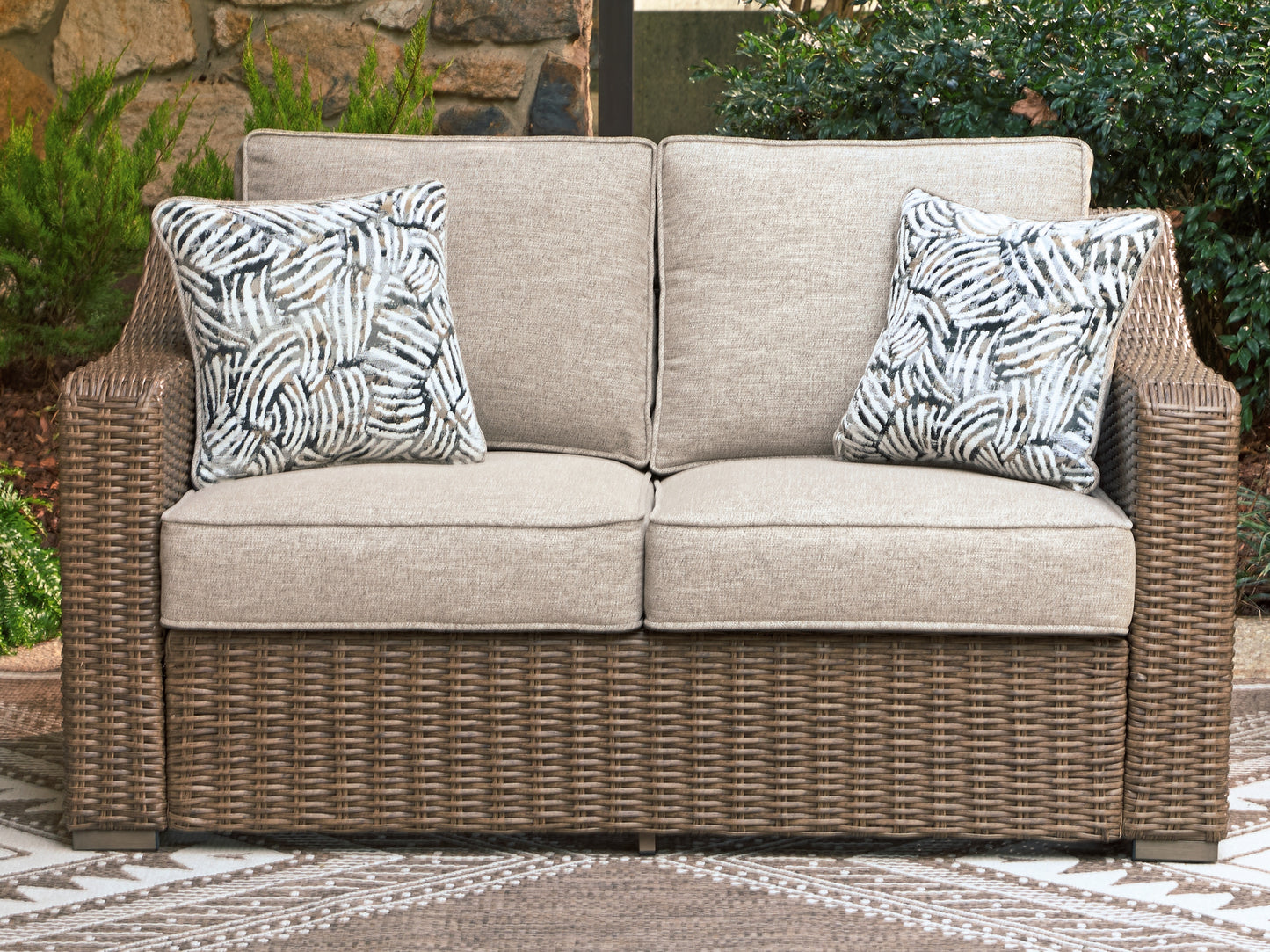 Cape Furniture Outlet - Ashley Furniture - Laguna Heights Outdoor - Loveseat w/Cushion / Beige - PCP790-835