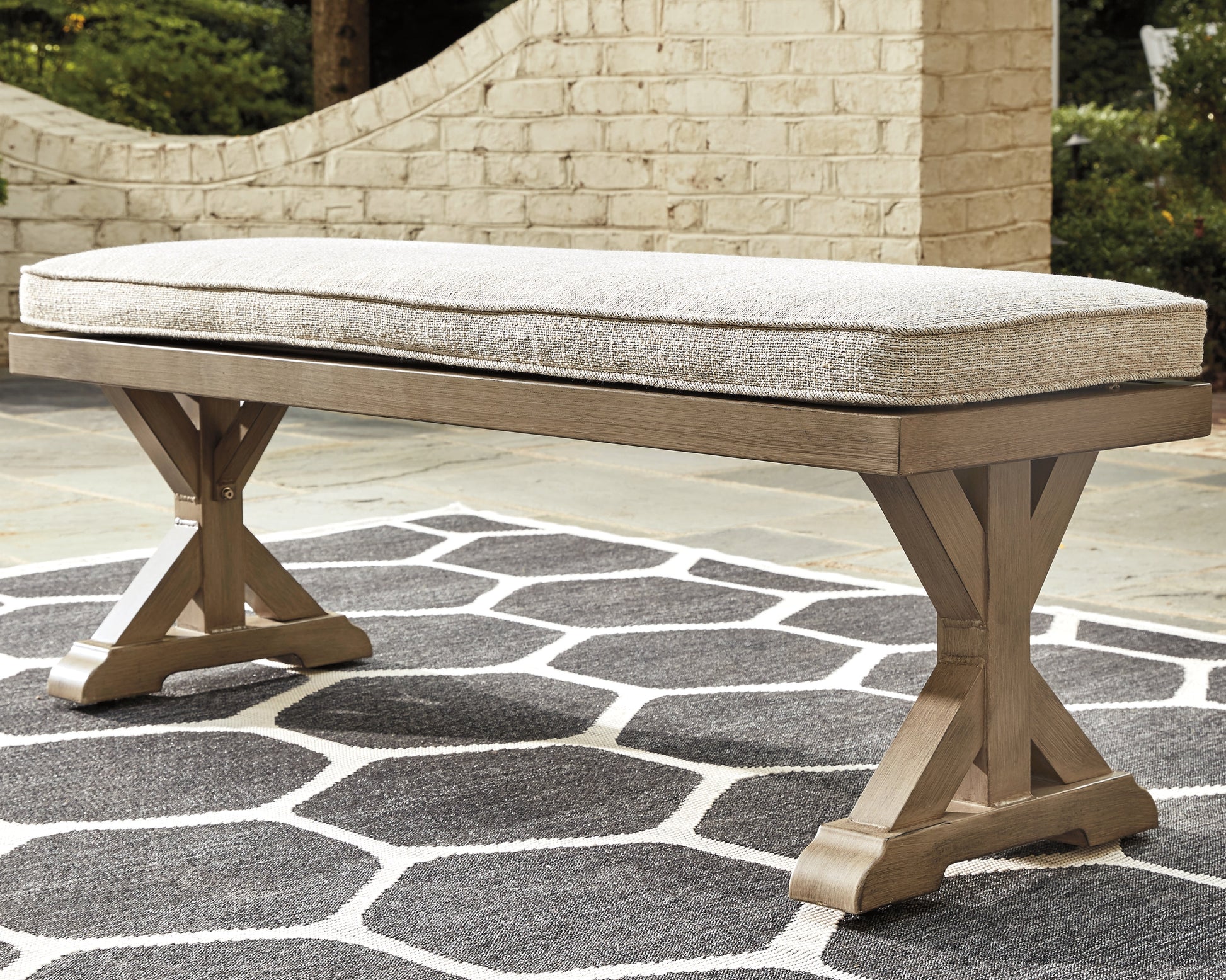 Cape Furniture Outlet - Ashley Furniture - Beachcroft Outdoor - Bench with Cushion / Beige - P791-600