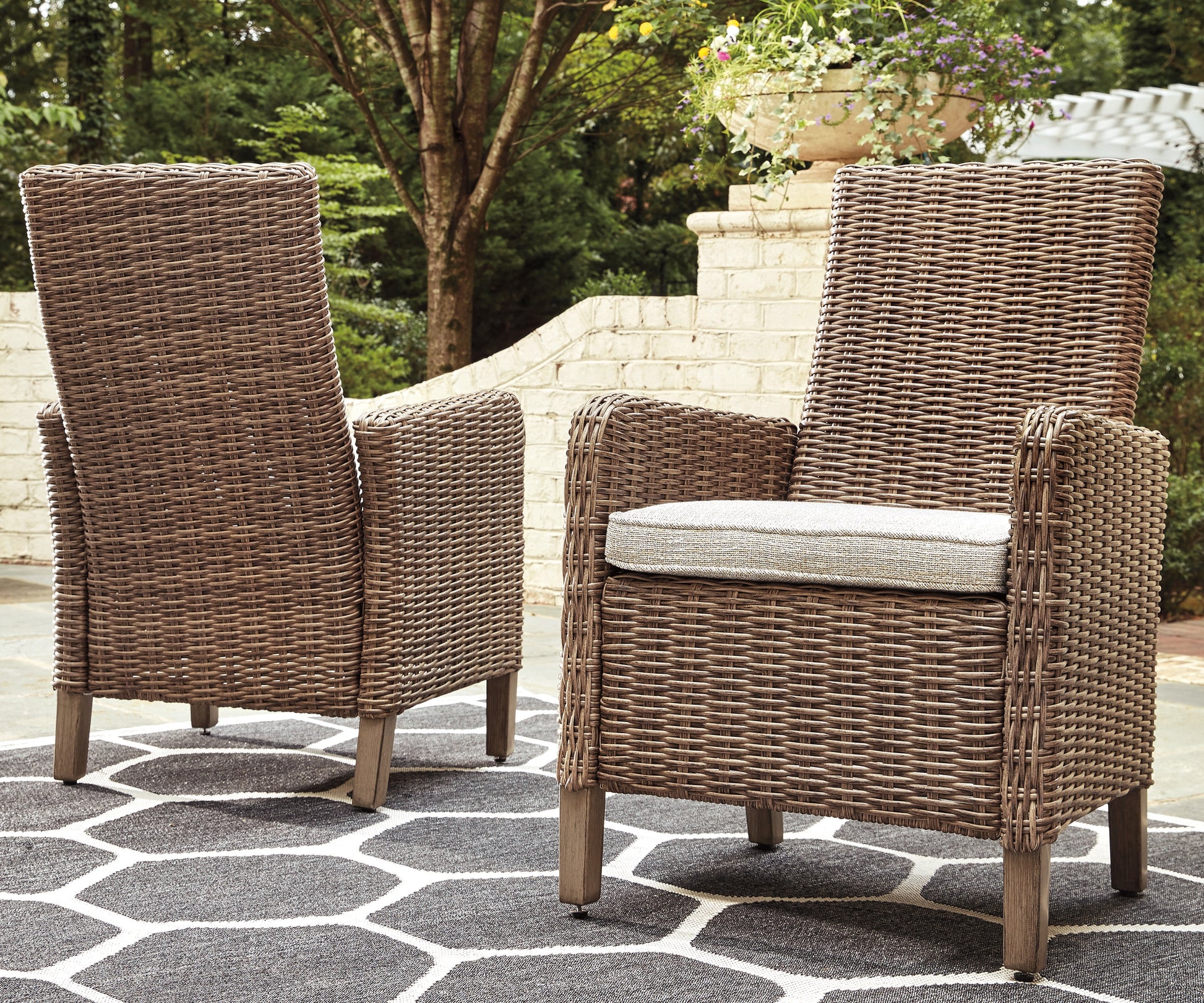 Cape Furniture Outlet - Ashley Furniture - Beachcroft Outdoor - Arm Chair With Cushion (Set of 2) / Beige - P791-601A
