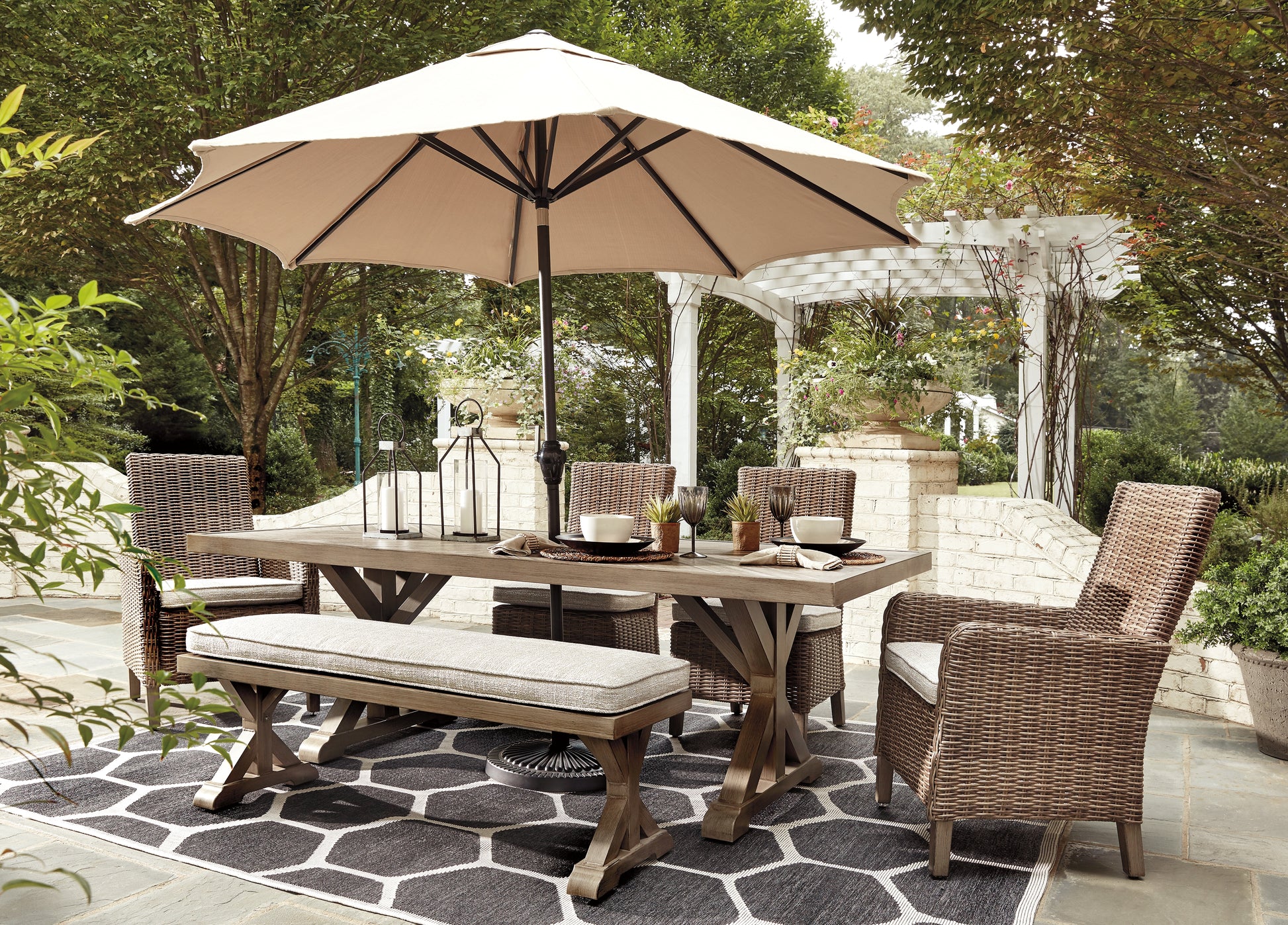 Cape Furniture Outlet - Ashley Furniture - Beachcroft Outdoor - RECT Dining Table w/UMB OPT / Beige - P791-625