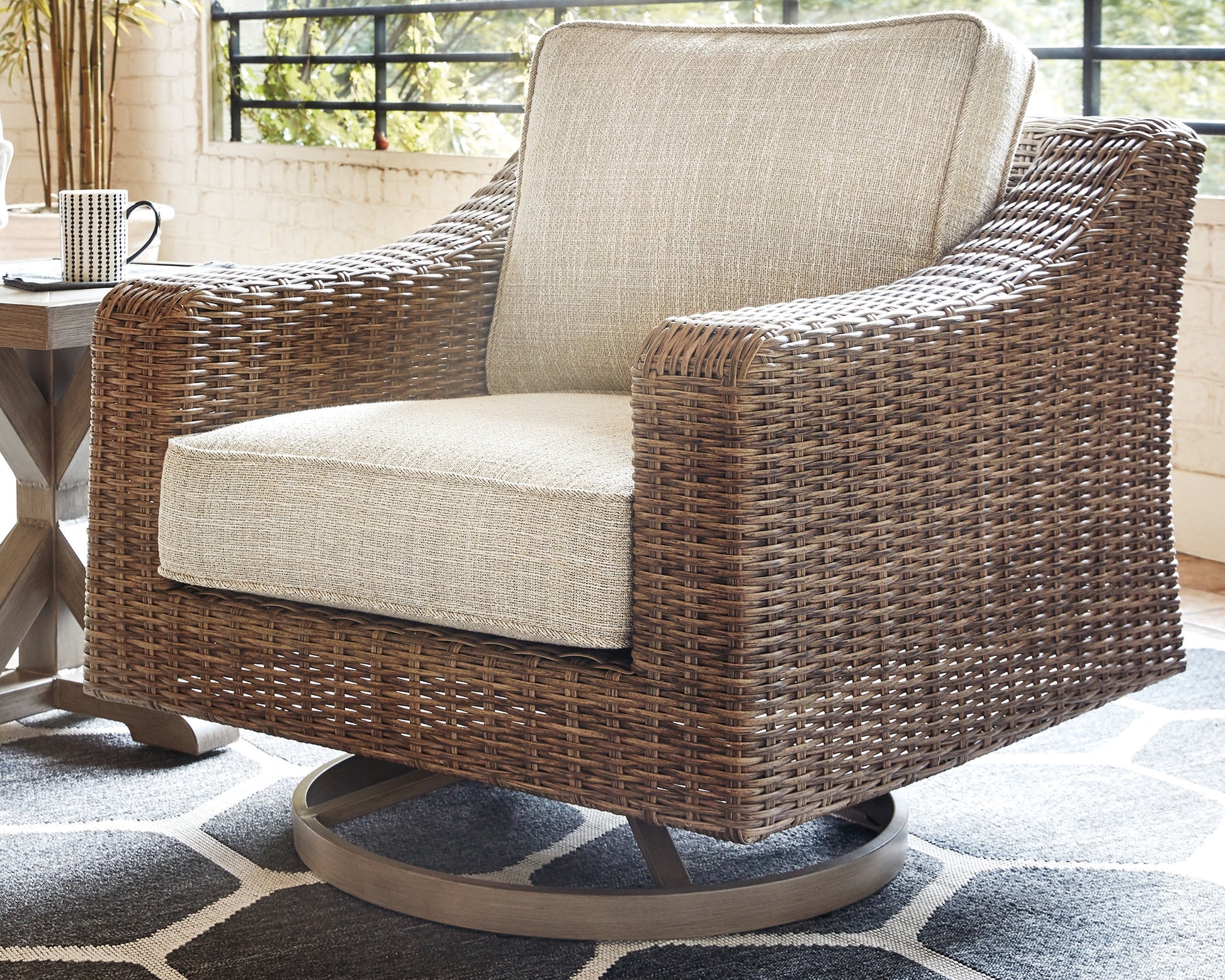 Cape Furniture Outlet - Ashley Furniture - Beachcroft Outdoor - Swivel Lounge Chair (1/CN) / Beige - P791-821