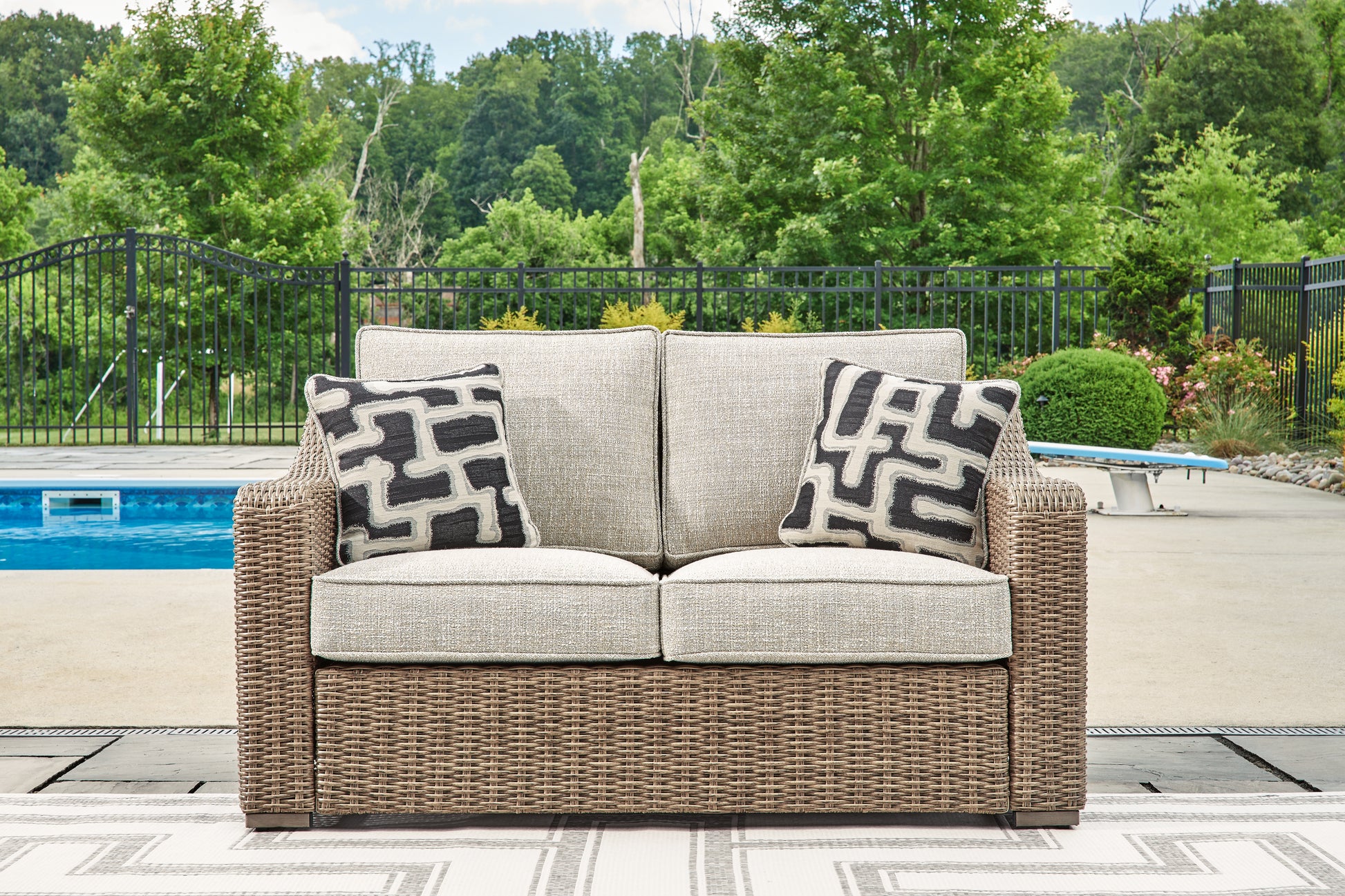 Cape Furniture Outlet - Ashley Furniture - Beachcroft Outdoor - Loveseat w/Cushion / Beige - P791-835