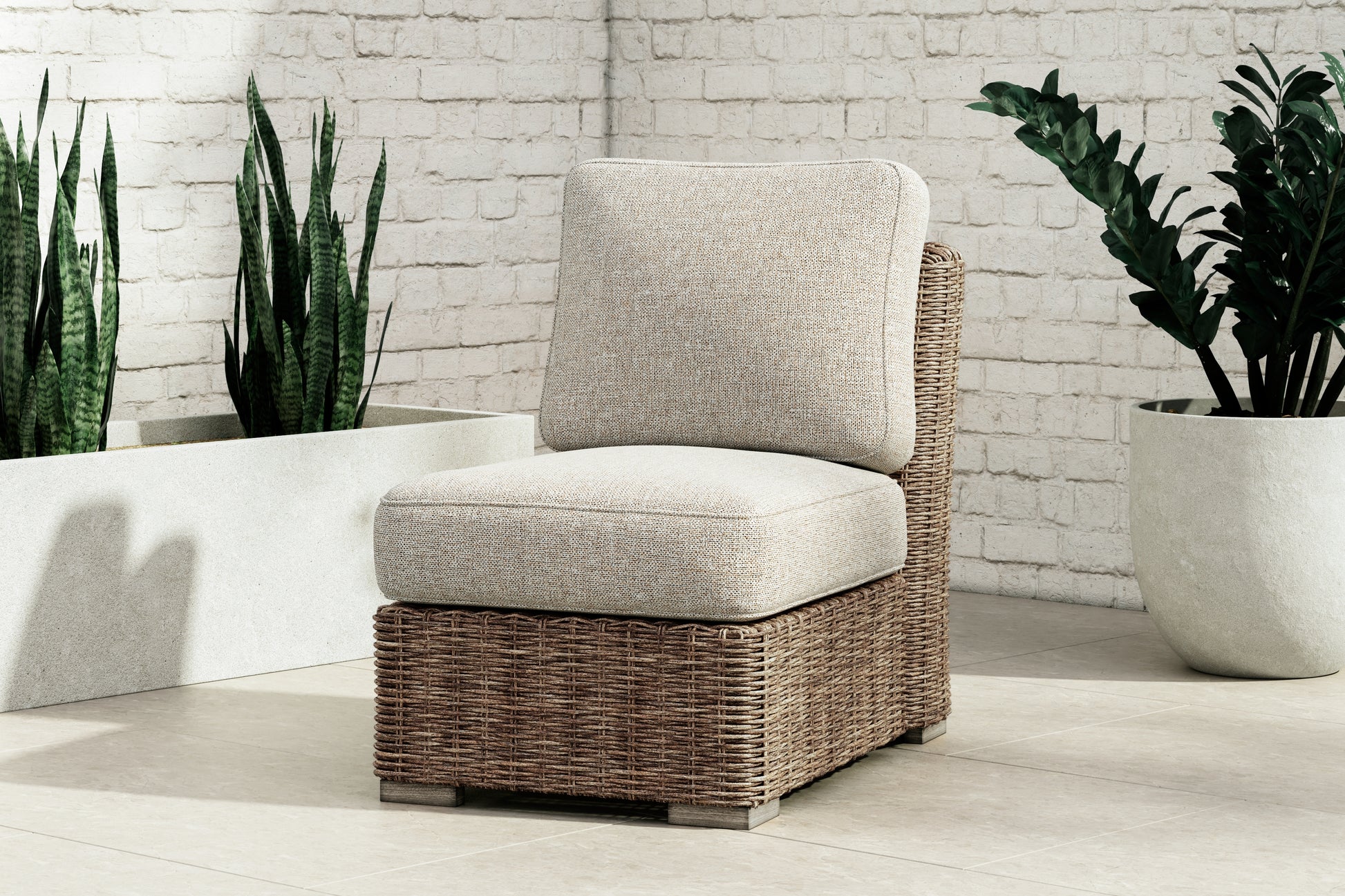 Cape Furniture Outlet - Ashley Furniture - Beachcroft Outdoor - Armless Chair w/Cushion / Beige - P791-846