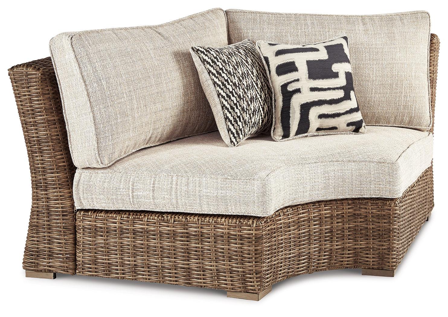 Cape Furniture Outlet - Ashley Furniture - Beachcroft Outdoor - Curved Corner Chair w/Cushion / Beige - P791-851