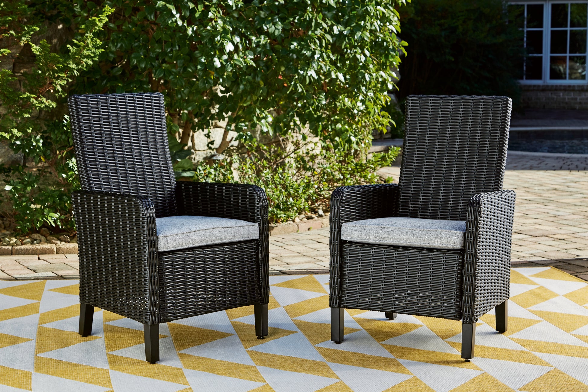 Cape Furniture Outlet - Ashley Furniture - Beachcroft Outdoor - Arm Chair With Cushion (Set of 2) / Black/Light Gray - P792-601A