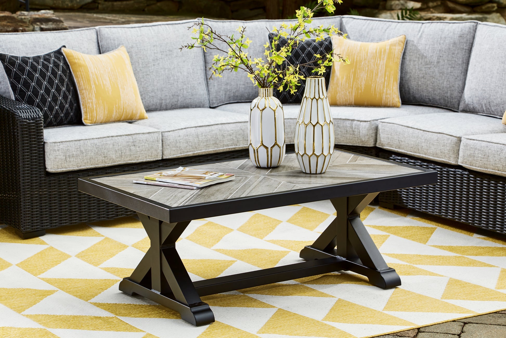 Cape Furniture Outlet - Ashley Furniture - Beachcroft Outdoor - Rectangular Cocktail Table / Black/Light Gray - P792-701