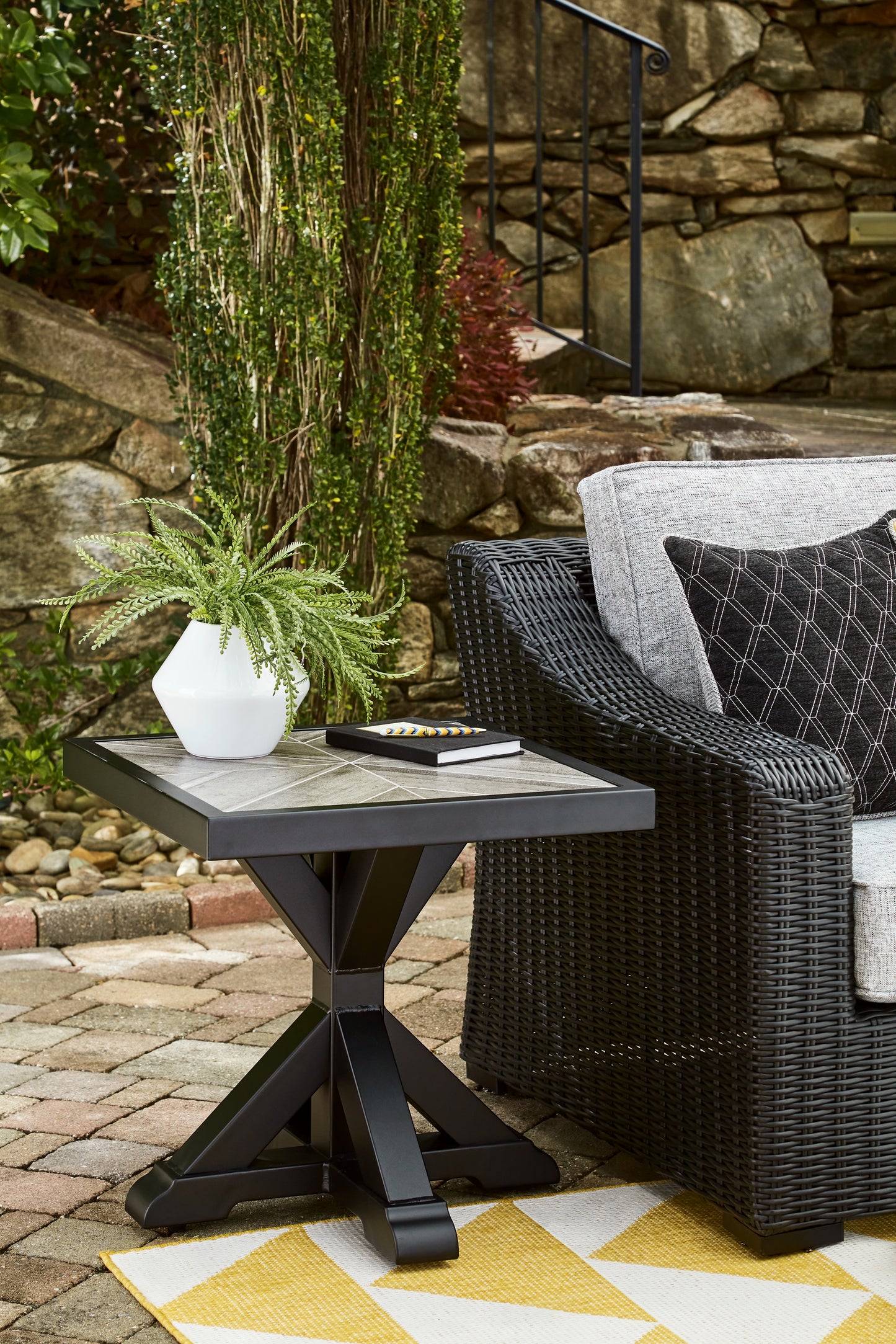 Cape Furniture Outlet - Ashley Furniture - Beachcroft Outdoor - Square End Table / Black/Light Gray - P792-702