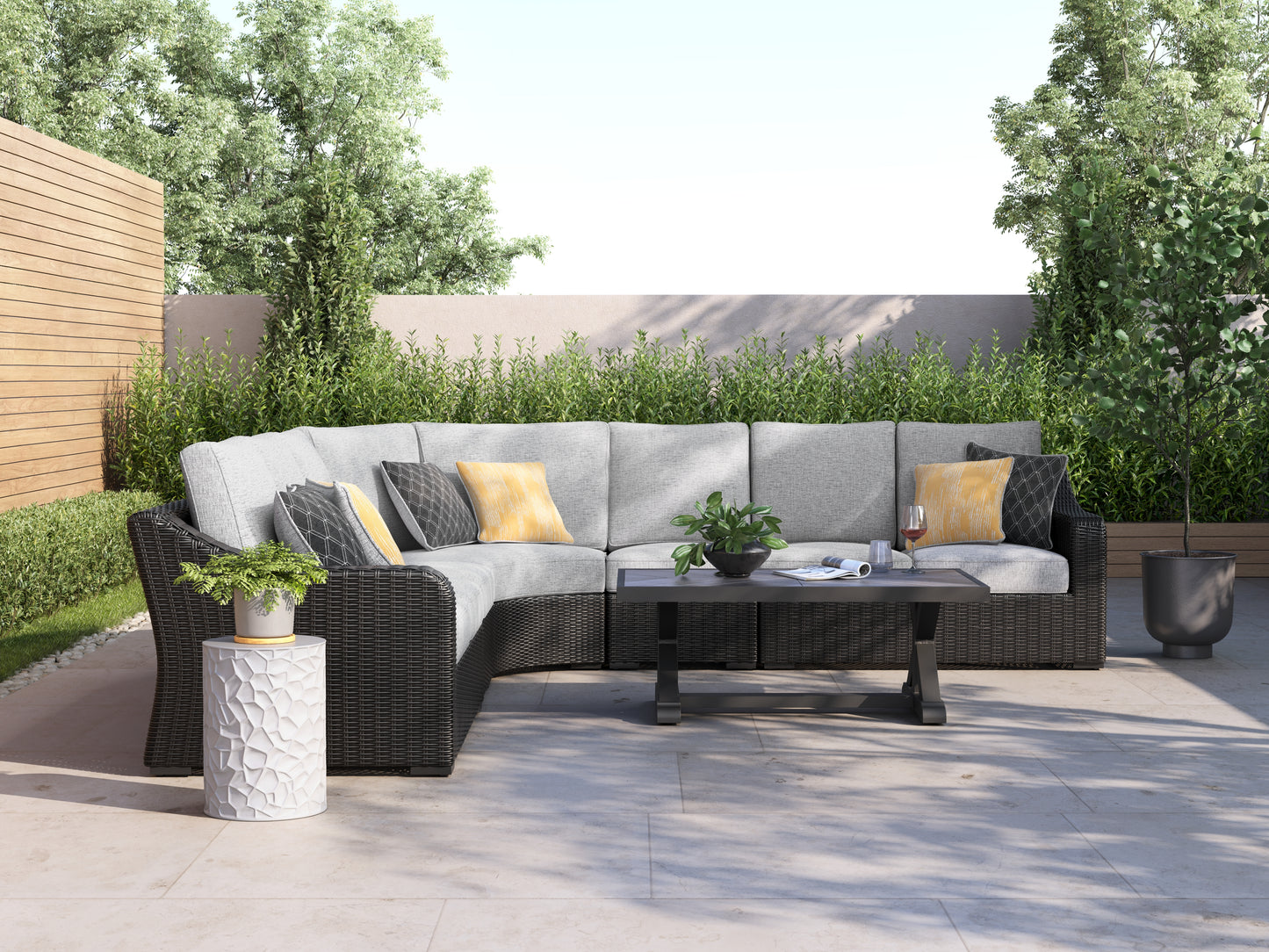 Cape Furniture Outlet - Ashley Furniture - Beachcroft Outdoor - 5-Piece Outdoor Sectional / Black/Light Gray - P792P6