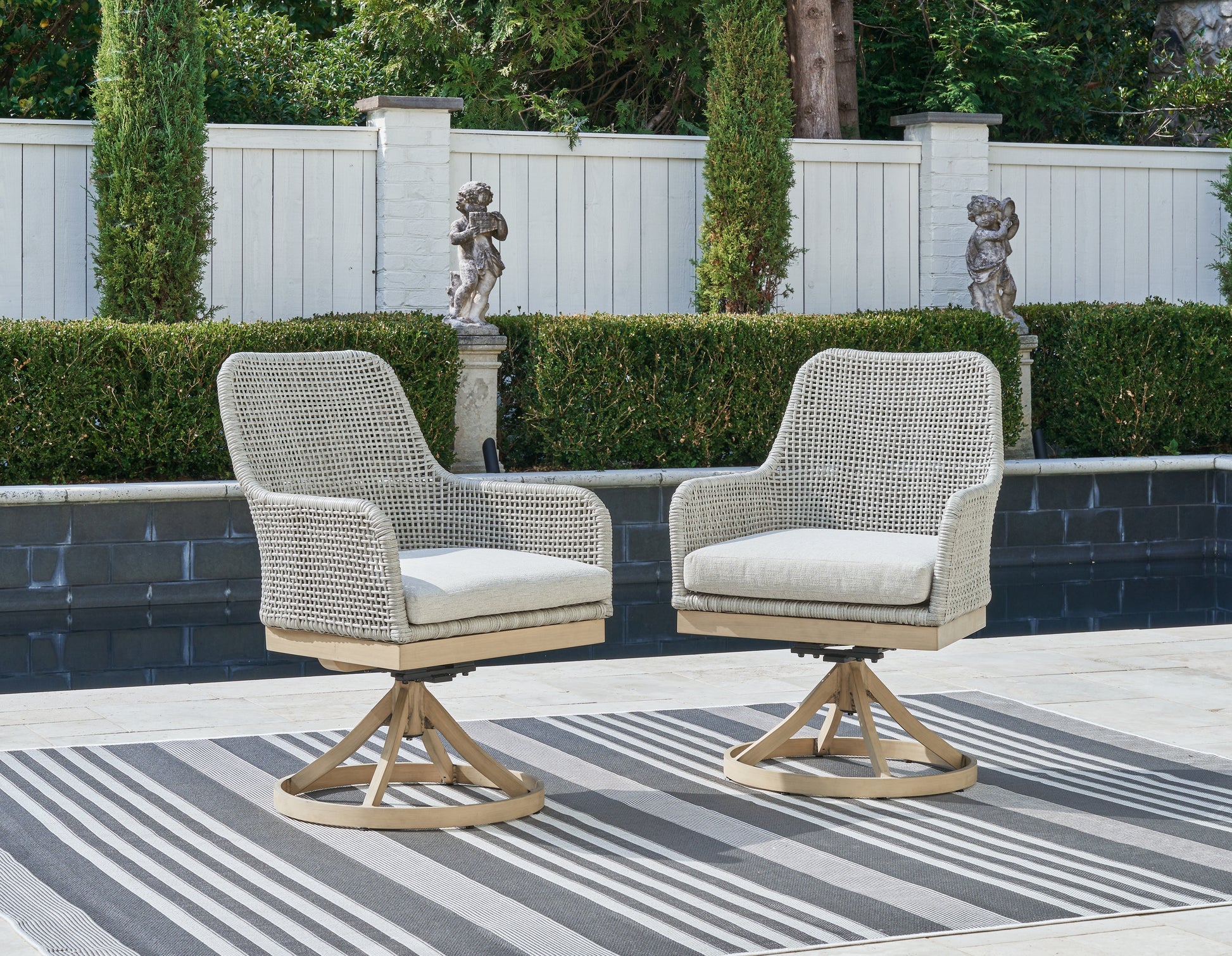 Cape Furniture Outlet - Ashley Furniture - Seton Creek Outdoor - Swivel Chair w/Cushion (Set of 2) / Gray - P798-602A