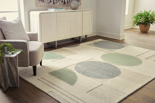 Cape Furniture Outlet - Ashley Furniture - Dallane Rug - 5' x 7' Rug / Linen/Blue/Green - R406352