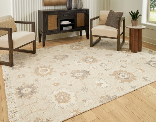 Cape Furniture Outlet - Ashley Furniture - Calkin Rug - 5' x 7' Rug / Linen/Gray/Caramel - R406392