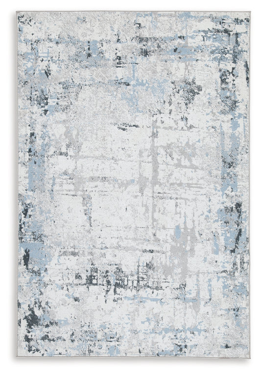 Cape Furniture Outlet - Ashley Furniture - Emertonly Rug - 5' x 7' Washable Rug / Blue/White/Gray - R406982