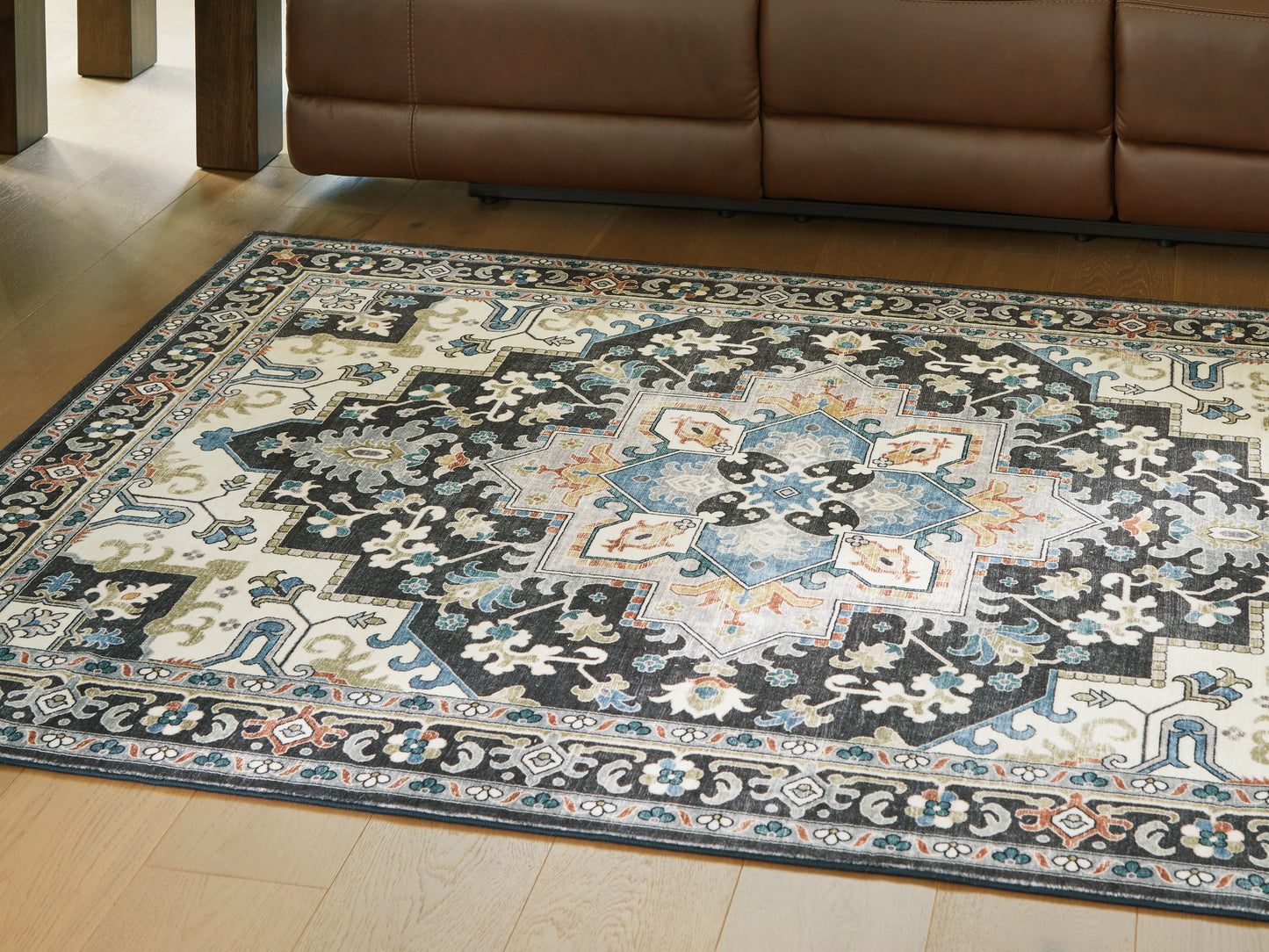 Cape Furniture Outlet - Ashley Furniture - Leningston Rug - 8' x 10' Washable Rug / Black/Cream/Blue - R407061