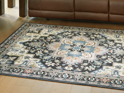 Cape Furniture Outlet - Ashley Furniture - Leningston Rug - 8' x 10' Washable Rug / Black/Cream/Blue - R407061