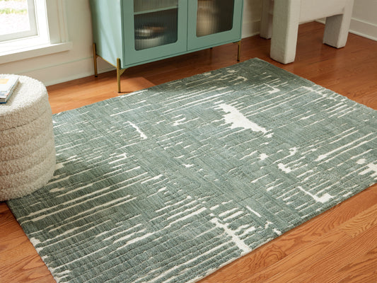 Cape Furniture Outlet - Ashley Furniture - Cayworth Rug - 5' x 7' Rug / Teal/White - R407092