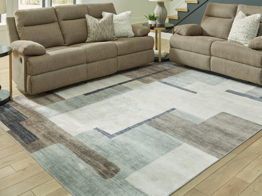 Cape Furniture Outlet - Ashley Furniture - Larkport Rug - Washable 5' x 7' Area Rug / Cream/Brown/Gray - R407412